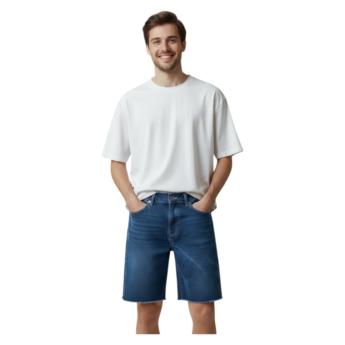 Men's Dark Wash Distressed Denim Shorts - Ripped Raw Hem Jorts