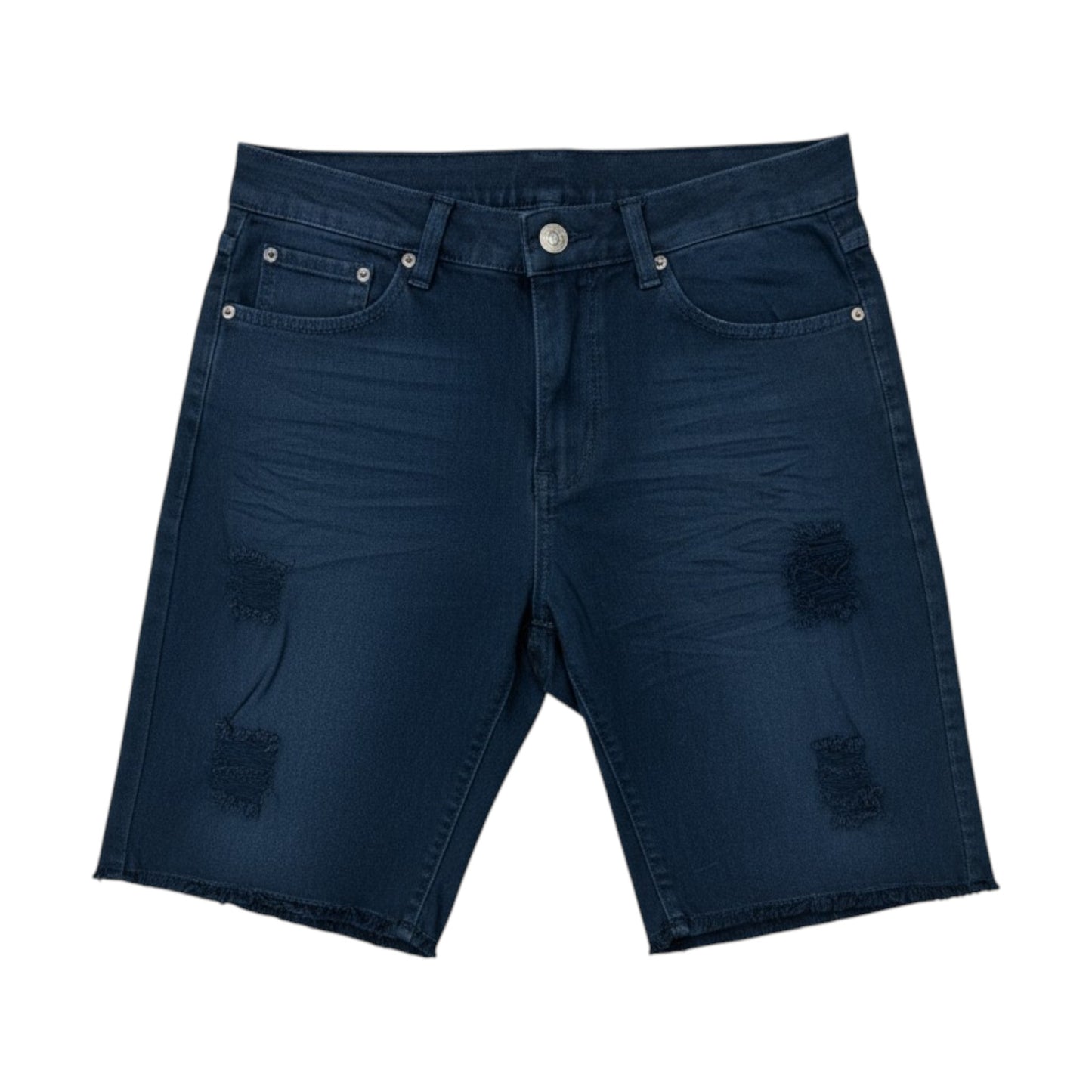 Men's Dark Wash Distressed Denim Shorts - Ripped Raw Hem Jorts
