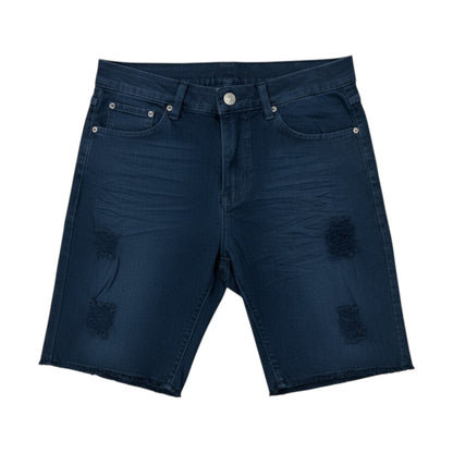 Men's Dark Wash Distressed Denim Shorts - Ripped Raw Hem Jorts