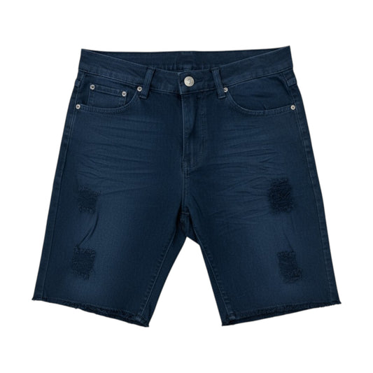 Men's Dark Wash Distressed Denim Shorts - Ripped Raw Hem Jorts