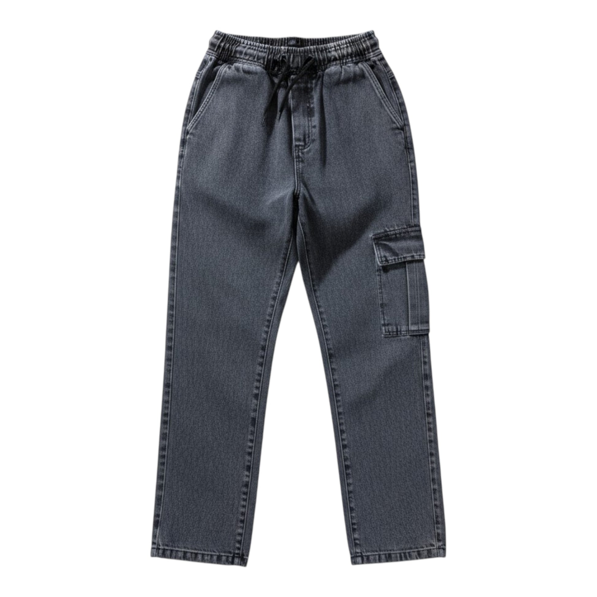 Dark gray cargo pants on a white background