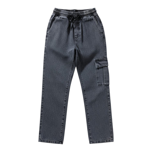 Dark gray cargo pants on a white background