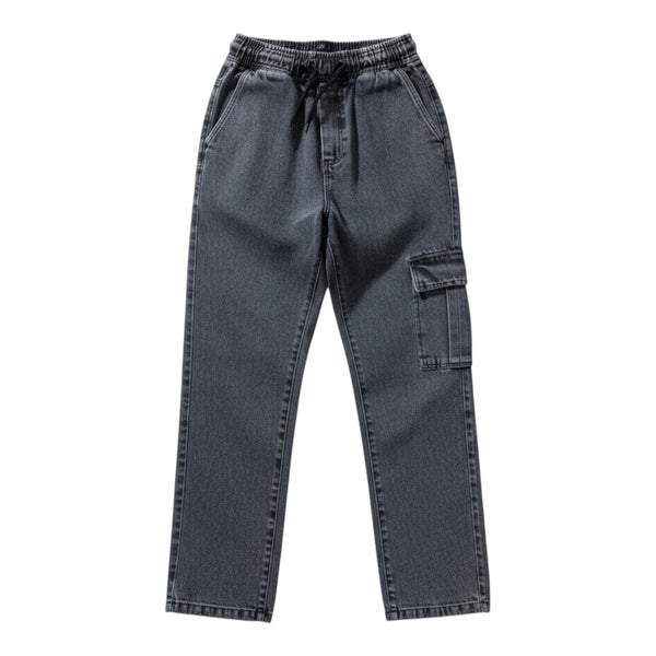 Dark gray cargo pants on a white background