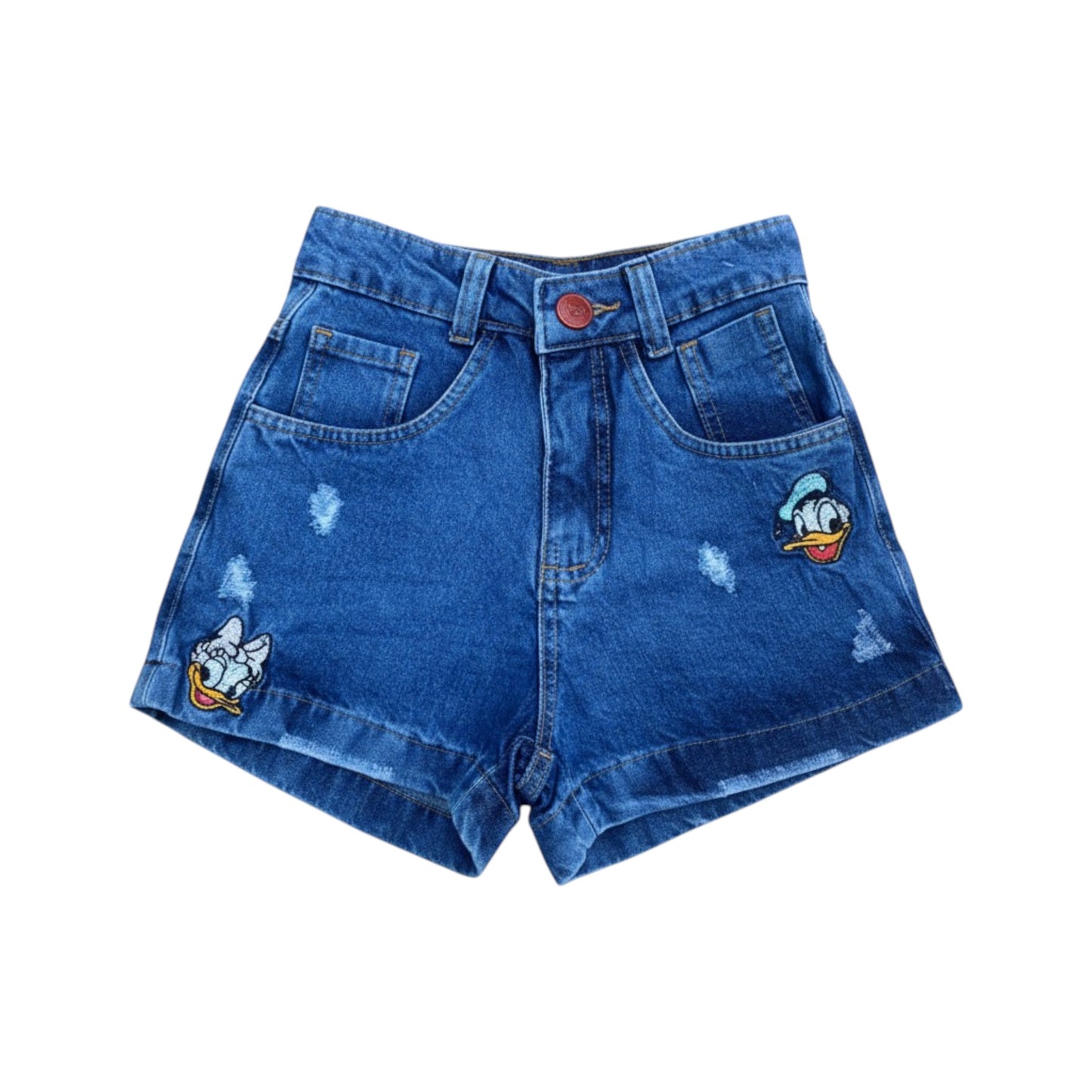 Girls' High Waist Distressed Denim Shorts with Character Patches