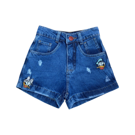Girls' High Waist Distressed Denim Shorts with Character Patches