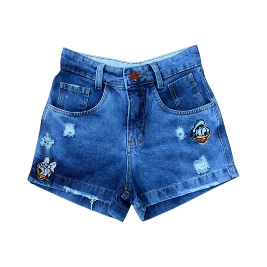 Girls' High Waist Distressed Denim Shorts with Character Patches