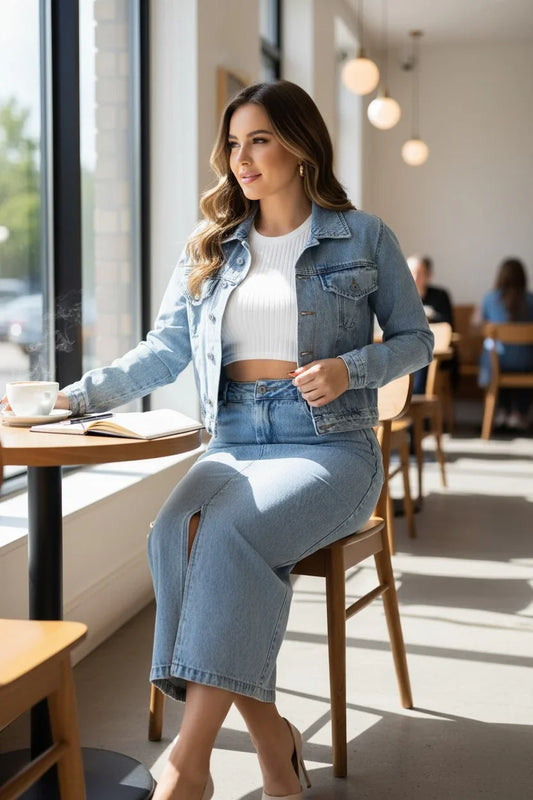 Women's Denim Jacket & Maxi Skirt Set
