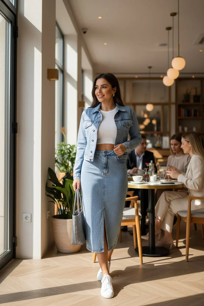 Women's Denim Jacket & Maxi Skirt Set