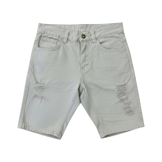 Men's Distressed Beige/Khaki Chino Shorts - Ripped Casual Flat Front