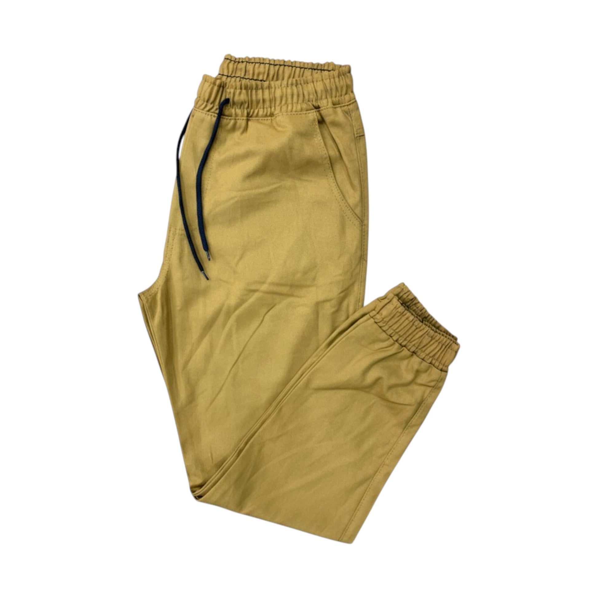 Pair of mustard yellow pants on a white background